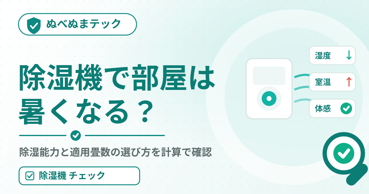 除湿機は湿度が下がり室温は上がるが体感は改善することを示す図